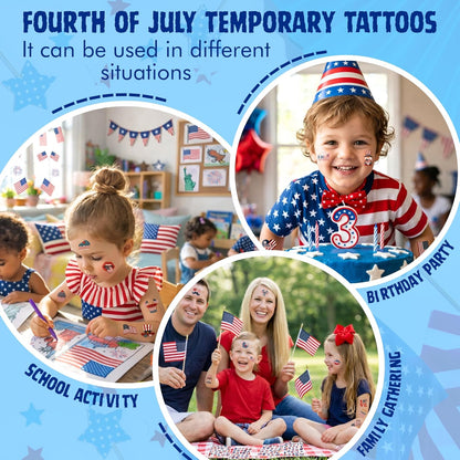 4th of July Temporary Tattoos - 105 PCS USA stickers Fourth of July Party Favors Supplies Decorations Patriotic Accessories Memorial Labor Independence Day Red White Blue American Flag