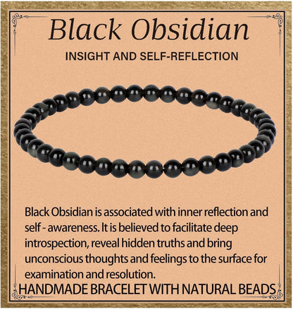 LPBeads Handmade Natural Gemstone Stretch Elastic Bracelet Healing Crystal Round Stone Beads Jewelry Gifts for Women Men