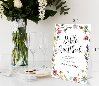 Bible Guest Book Sign, Wedding Signs for Ceremony and Reception, Floral Bridal Shower Decoration, Wedding Signage with Bracket, Bridal Shower Decor, Supplies For Engagement and Anniversary Parties, 13