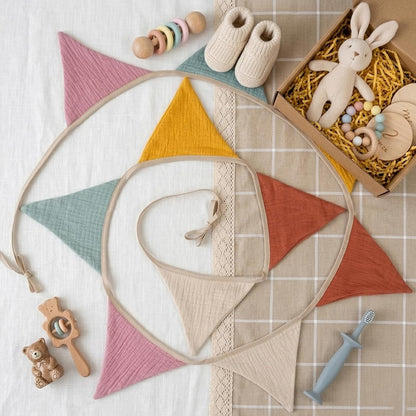Fabric Bunting Banner, 2 Pack Handmade Neutral String Banner Each 8.5 ft 10 Flags Nursery Wall Hanging Wedding Birthday Home Baby Shower Party Decoration Bunting (Pink Candy)