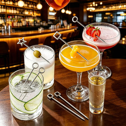 Homestia Stainless Steel Cocktail Picks, 4.7 Inch Reusable Martini Olive Picks, Metal Garnish Skewers for Drinks, Appetizers, Bloody Mary - Set of 6 Metal Cocktail Picks for Party Bar