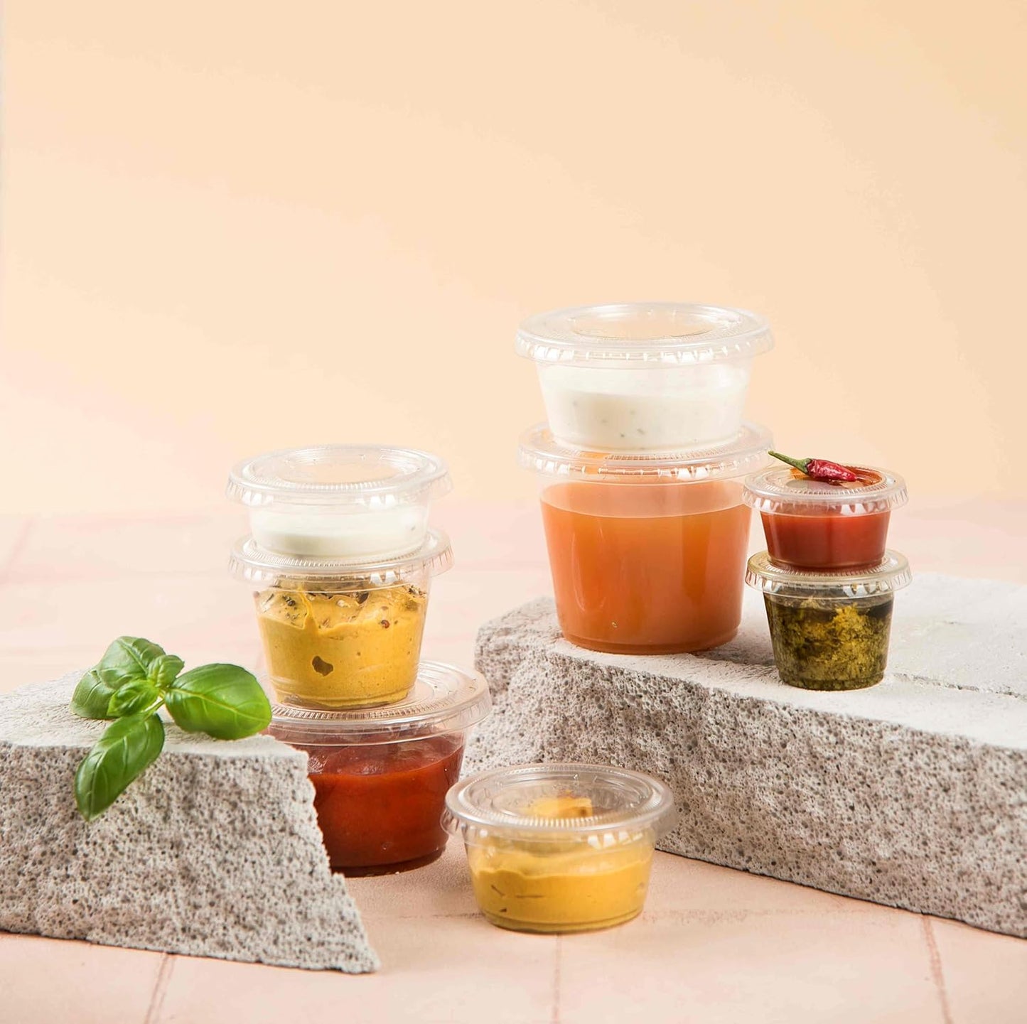 2oz Crystal Jello Shot Cups with Lids 100 Set, Leakproof & Freezer Safe Small Meal Prep Plastic Portion Cups for Salad Dessert Condiment Sauce Souffle, Food Storage Cups for Lunch Party Trips
