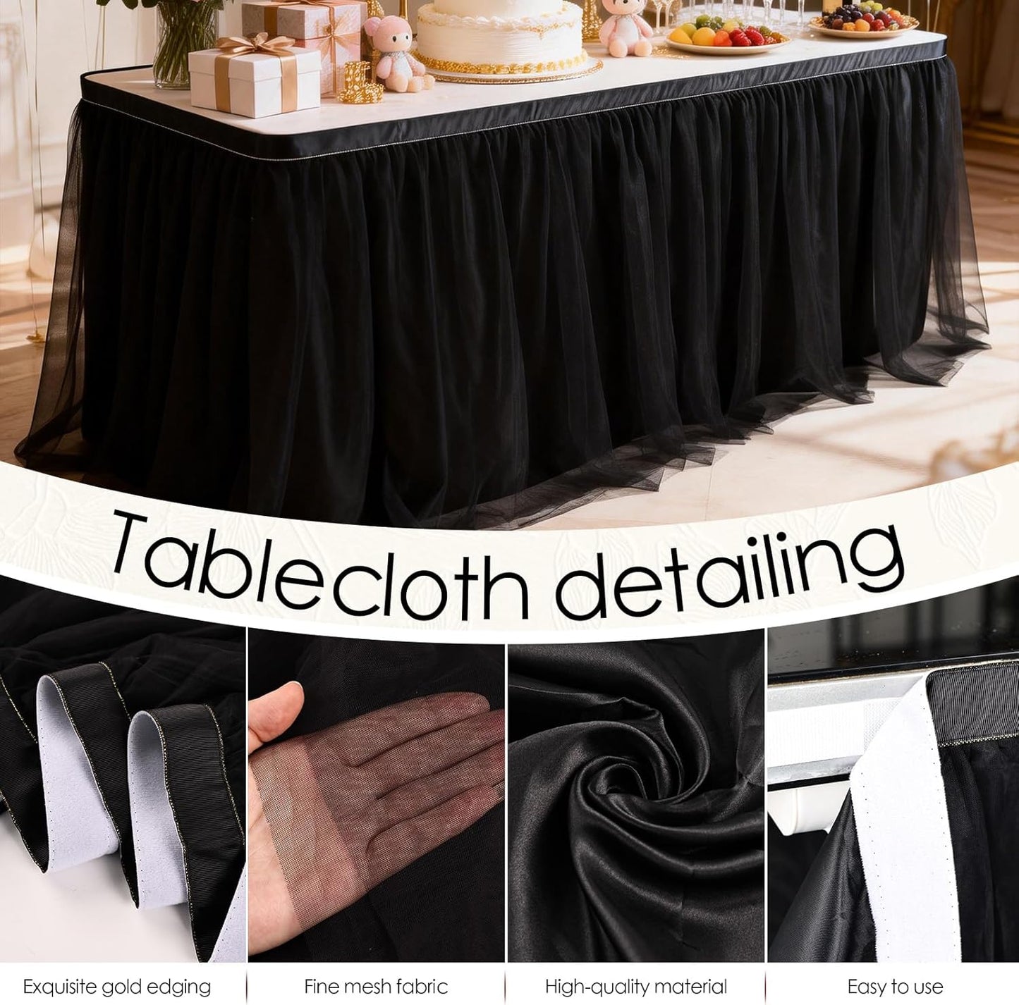 THARAHT Tulle Table Skirt 6FT 180CM Long for Rectangle Tables Round Tables Ruffle Desk Skirt for Princess Girls Birthday Party Cake Dessert Decorations Table Skirt