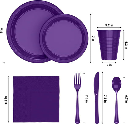 350 Pcs Black Plastic Plates For Party, Black Disposable Plates Set, 50 Of Each 9" Dinner Plate Set, 7" Dessert Plate, Cups, Napkins & Cutlery Plastic Dinnerware Set Exquisite
