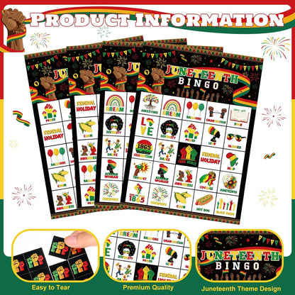 Liliful 35 Pcs Juneteenth Bingo Games for 24 Players Happy Juneteenth Bingo Cards African American Holiday Party Game for 1865 Black Freedom Day Party Supplies (Juneteenth)
