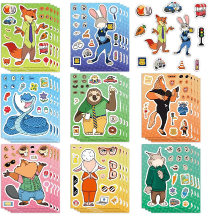 24 Sheets Cool Monster Sticker Cute Cartoon Charaters Make Your Own Sticker, Make a Face Stickers Party Favors Activities Gifts (c)