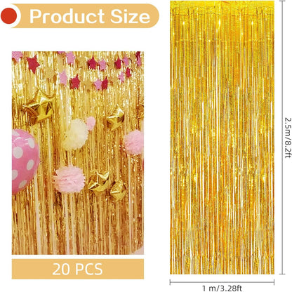 20 Pack Silver Foil Curtain Backdrop 3.2ft x 8.2ft Foil Fringe Backdrop Curtain Metallic Tinsel Foil Fringe Curtains Streamer Backdrop Curtains for Birthday Party Decorations Photo Booth (Silver)