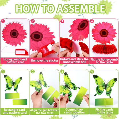 24Pcs Spring Sunflower Honeycomb Centerpiece Decorations Sun Flower Butterfly Table Centerpiece Supplies Kit Spring Table Toppers Decor for Kids' Butterfly Flower Themed Women Classroom Birthday Party