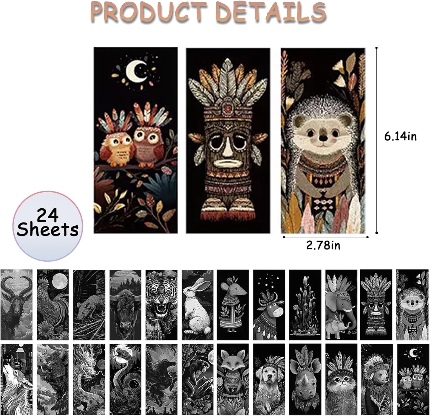 Scratch Art Bookmarks Kit, 24 Sheet Paper with Scratching Tools for DIY Party Favors, Christmas Stocking Stuffers