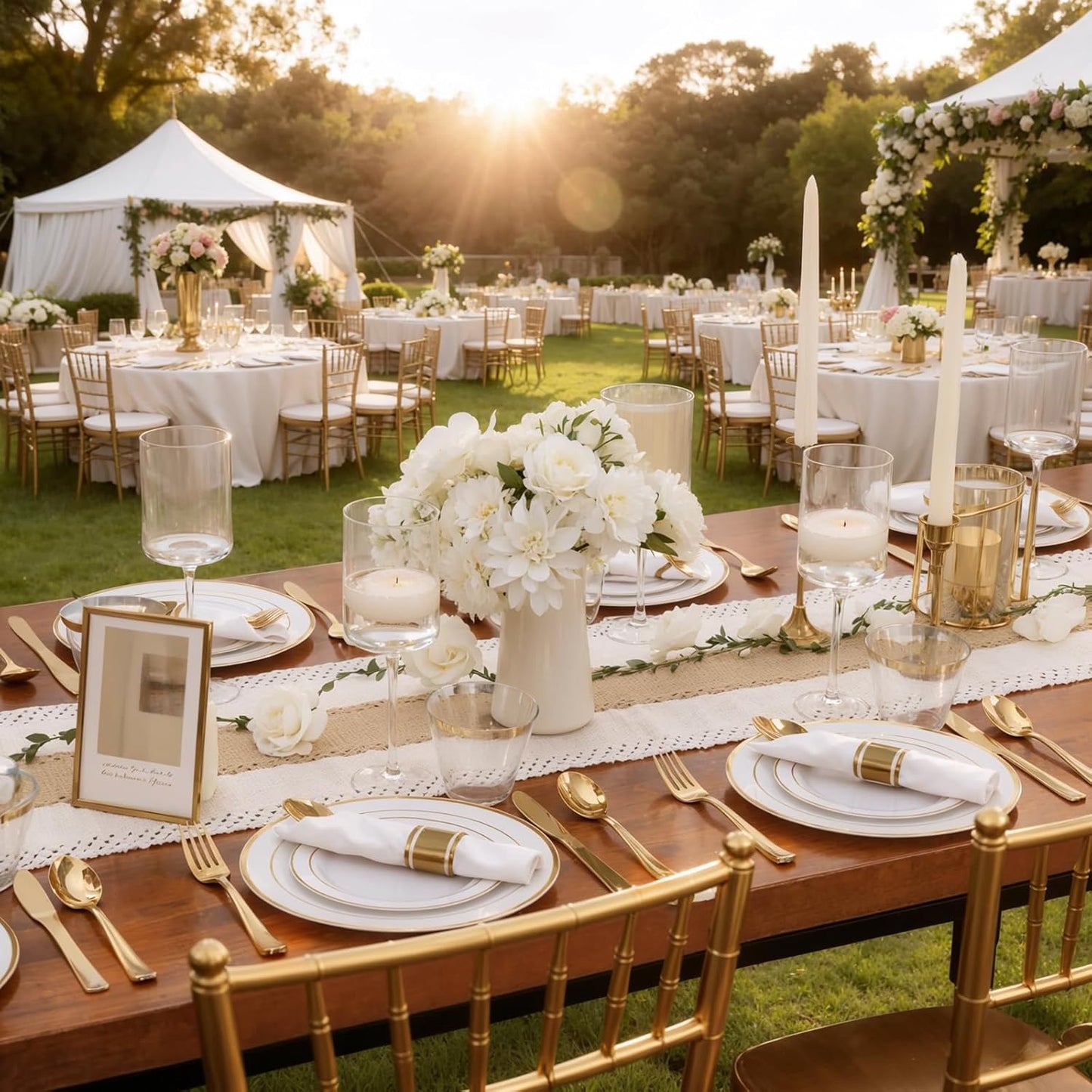 350 Pieces Black and Gold Plastic Plates with Disposable Silverware, Include 50 Dinner Plates 9”, 50 Dessert Plates 6.3”, 50 Black Cups 9 OZ, 50 Pre Rolled Napkins for Wedding Party Graduation