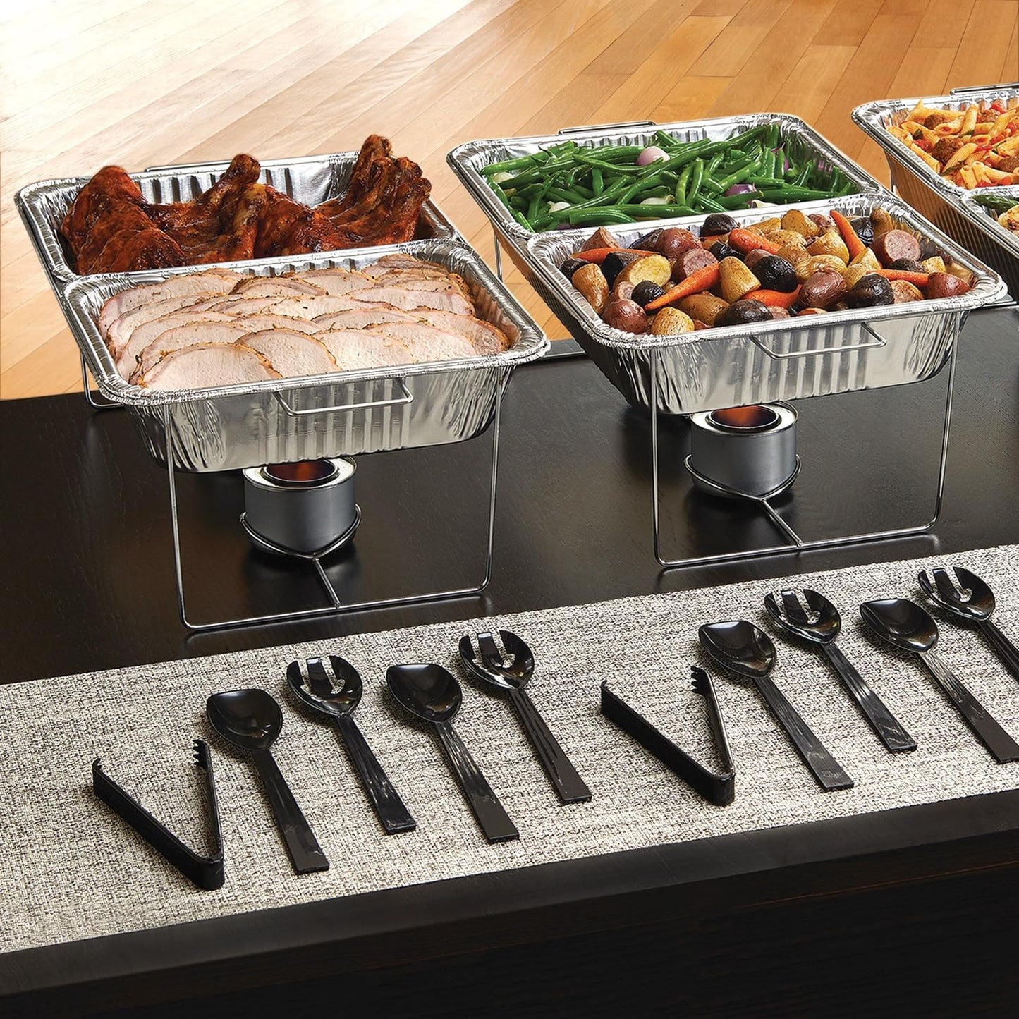 Party Essentials Plastic Party Buffet Serving Utensils Kit, Spoons/Forks/Tongs, 20-Piece, Clear