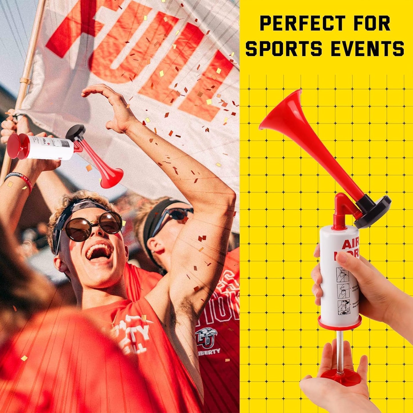 FARBIN Loud Air Horn Handheld Pump Air Horn Noisemakers for Kids Birthday Party, Football Match Sporting Events, Festival Celebrations, Fog Warning Horn Trump, 2pcs (Mini handheld horn 2pcs)