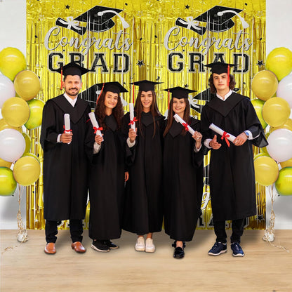 Gradution Party Suppiles Backdrop Decoration 2026, Claas of 2026 Streamer Tinsel Foil Fringe Curtains, Photo Booth Prop Backdrop, Black Grad Photo Backgrounds