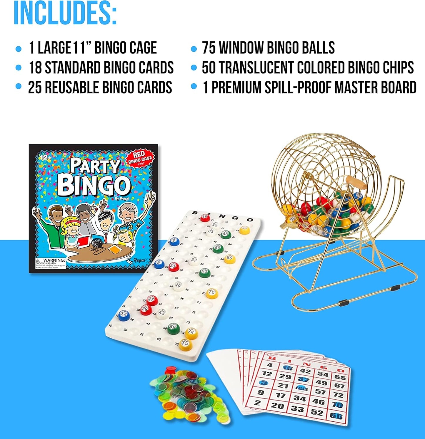 Regal Games Deluxe Bingo Game Set with Cage, Board, Balls, 18 Cards, and Chips