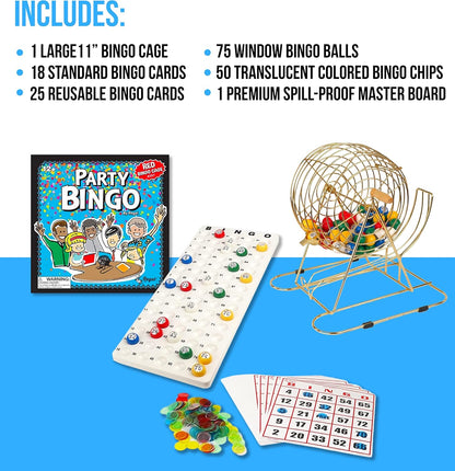 Regal Games Deluxe Bingo Game Set with Cage, Board, Balls, 18 Cards, and Chips