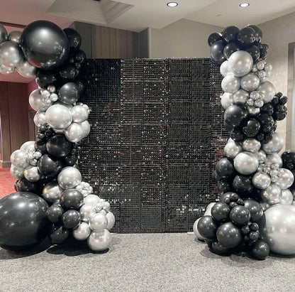 153Pcs Black and Silver Balloons Garland Arch Kit with Stars - 22 18 12 10 5 inch Different Size Black Metallic Silver Confetti Latex Balloon for Birthday Graduation New Year Party Decorations