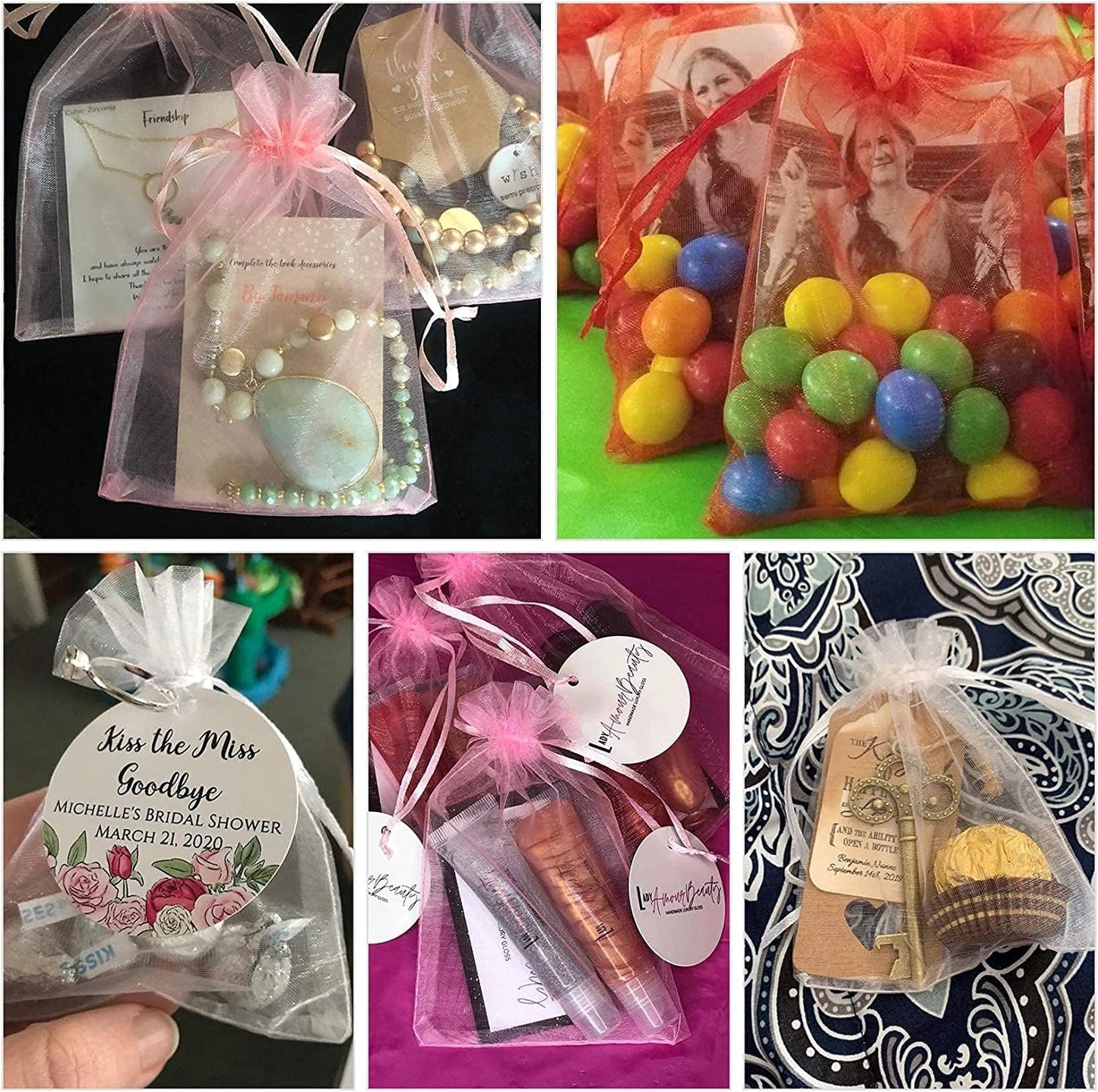 ANZNKU 50 Pack Organza Bags 5 x 7 in White Small Mesh Gift Bags Bulk Drawstring for Wedding Party Favors, Little Goodie Bag for Candy Jewelry Soap Makeup, Treat Sachet Pouch for Mothers Gifts Wrap