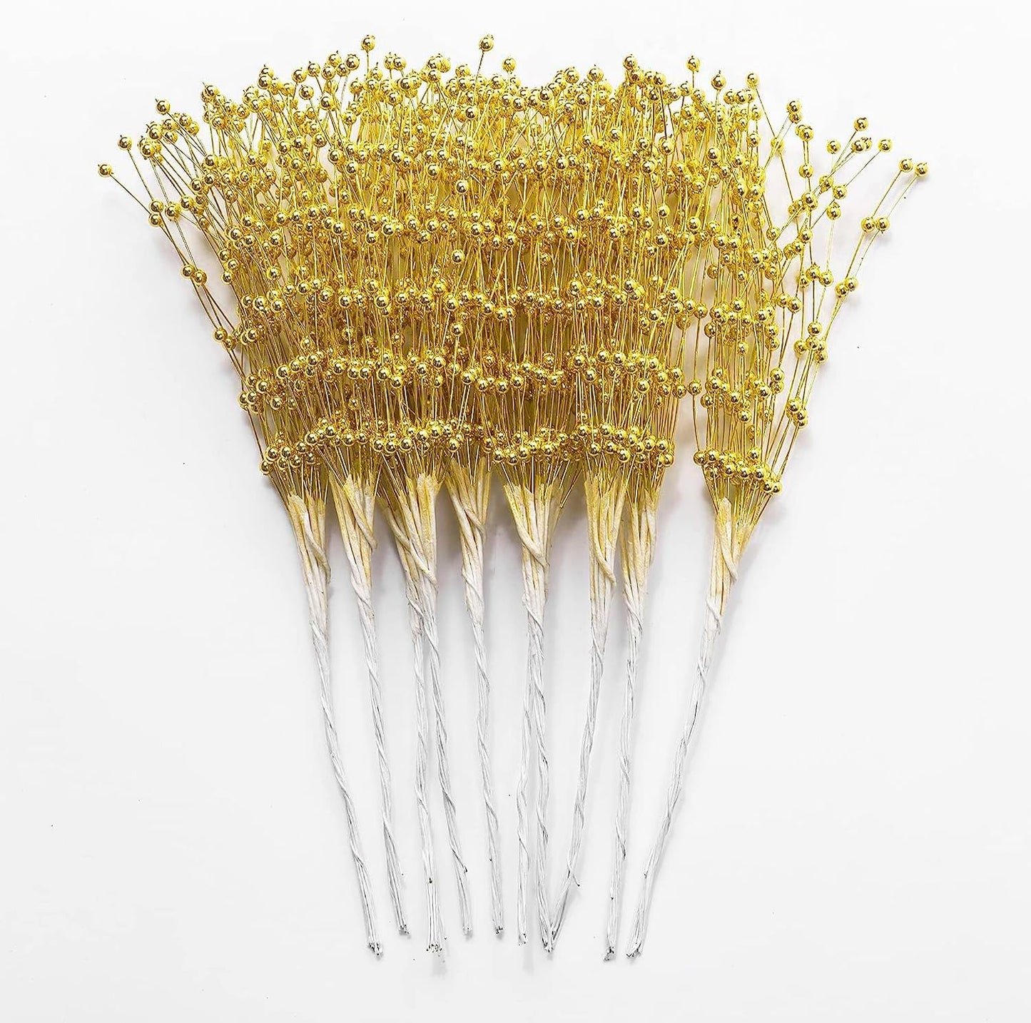 50pcs 4mm Pearls String Beaded Bouquet Spray Sticks for Bridal Beaded Wedding Party Table Decorations Mother's Day Decor (Gold)