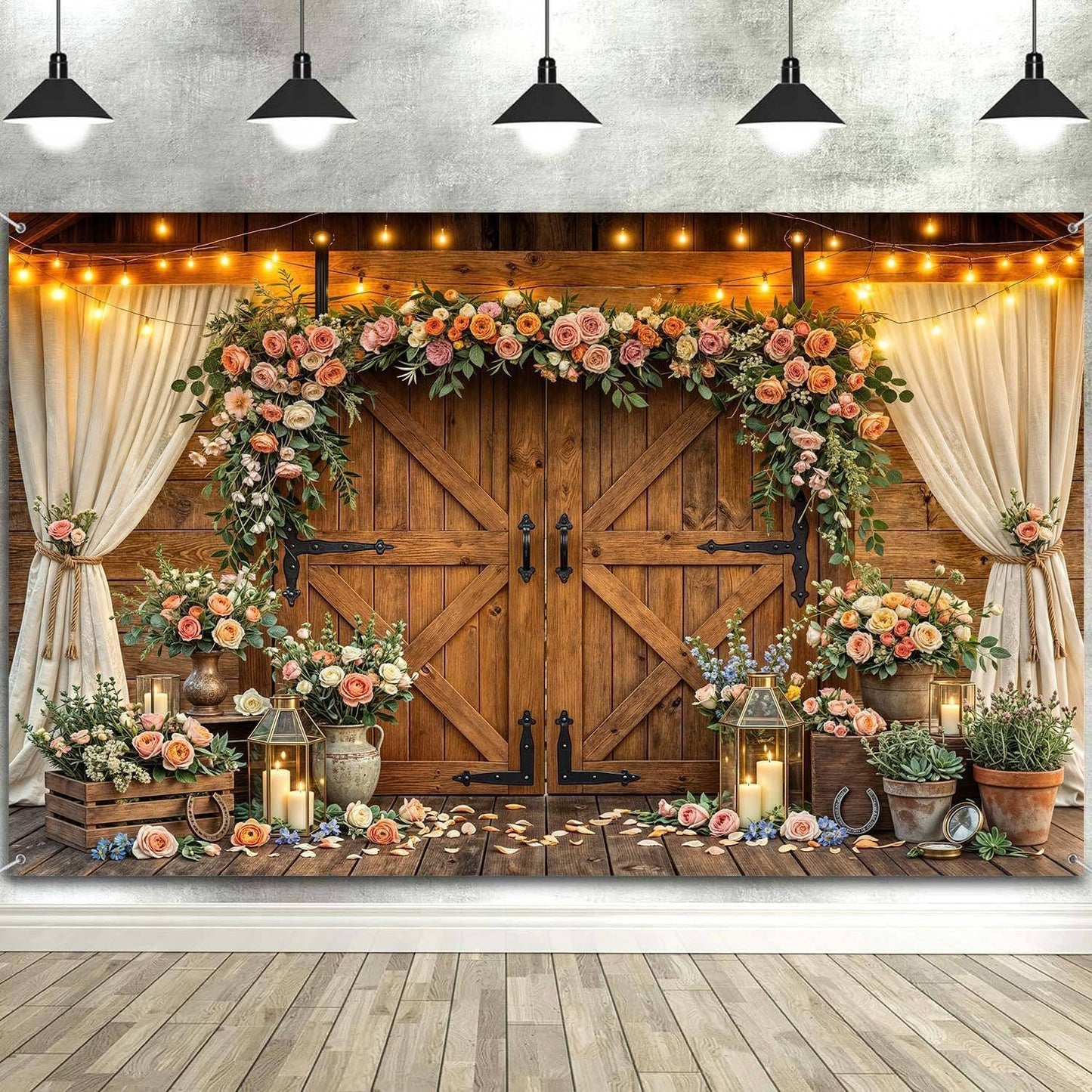 10x8ft Country Wedding Photography Backdrop Rustic Barn Door Photography Backdrop Farmhouse Pink Flower Cabin Wooden Birthday Baby Shower Wedding Bridal Party Banner Photo Booth Props Background