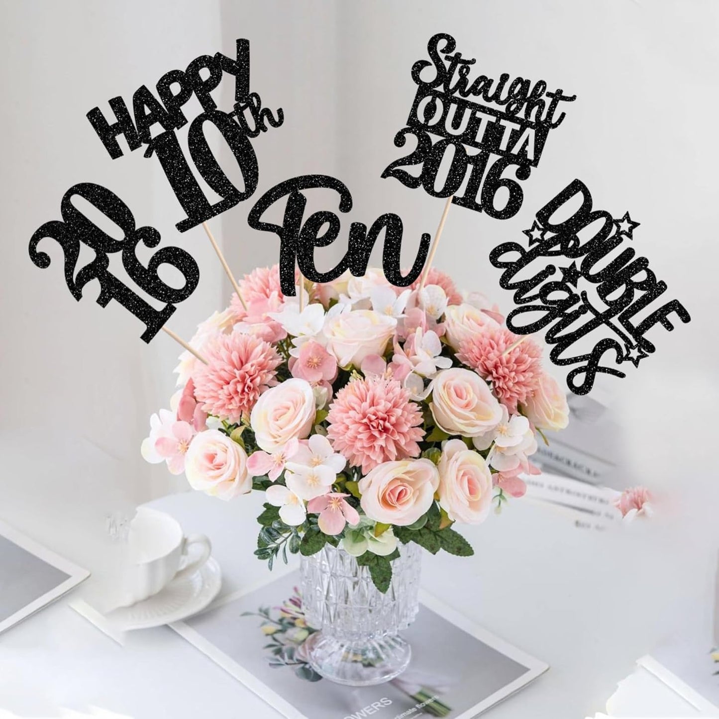 15 PCS 50th Birthday Centerpiece Sticks Fifty Happy 50th Straight Outta 1976 Table Flower Centerpieces Sticks Cheers to 50 Floral Decorations for 50th Birthday Party Centerpieces Supplies Black