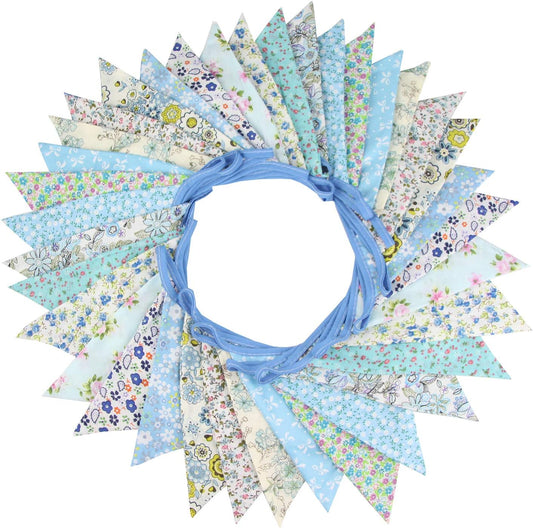 10M/32Ft Triangle Bunting Banner, 36 Pcs Cotton Fabric Flags Pennant Garlands for Birthday Party, Wedding, Baby Shower, Outdoor and Home Decorations (Colorful)