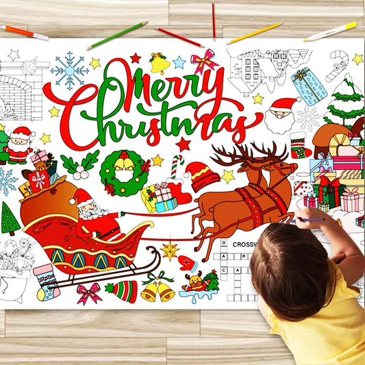 JUNQIU Happy Birthday Coloring Tablecloth, 72 * 31Inch Giant Coloring Poster for Kids, Color Paper Roll for Party Activities/Game/Birthday Party Games/Birthday Crafts for Kids