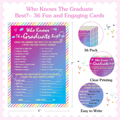 FaCraft 36PCS Who Knows Graduate Best Game Cards Class of 2026 Party Games Activities for High School Senior College School Graduation Party Favor Supplies Grad Game Graduation Decorations 2026