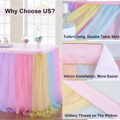 72inch Champagne Gold Tulle Table Skirts for Rectangle Round Tables, Gold Grim Ruffle Tulle Tutu Cloth Table Skirt 6ft for Wedding Birthday Party Cake Dessert Decor(No Top Cover)