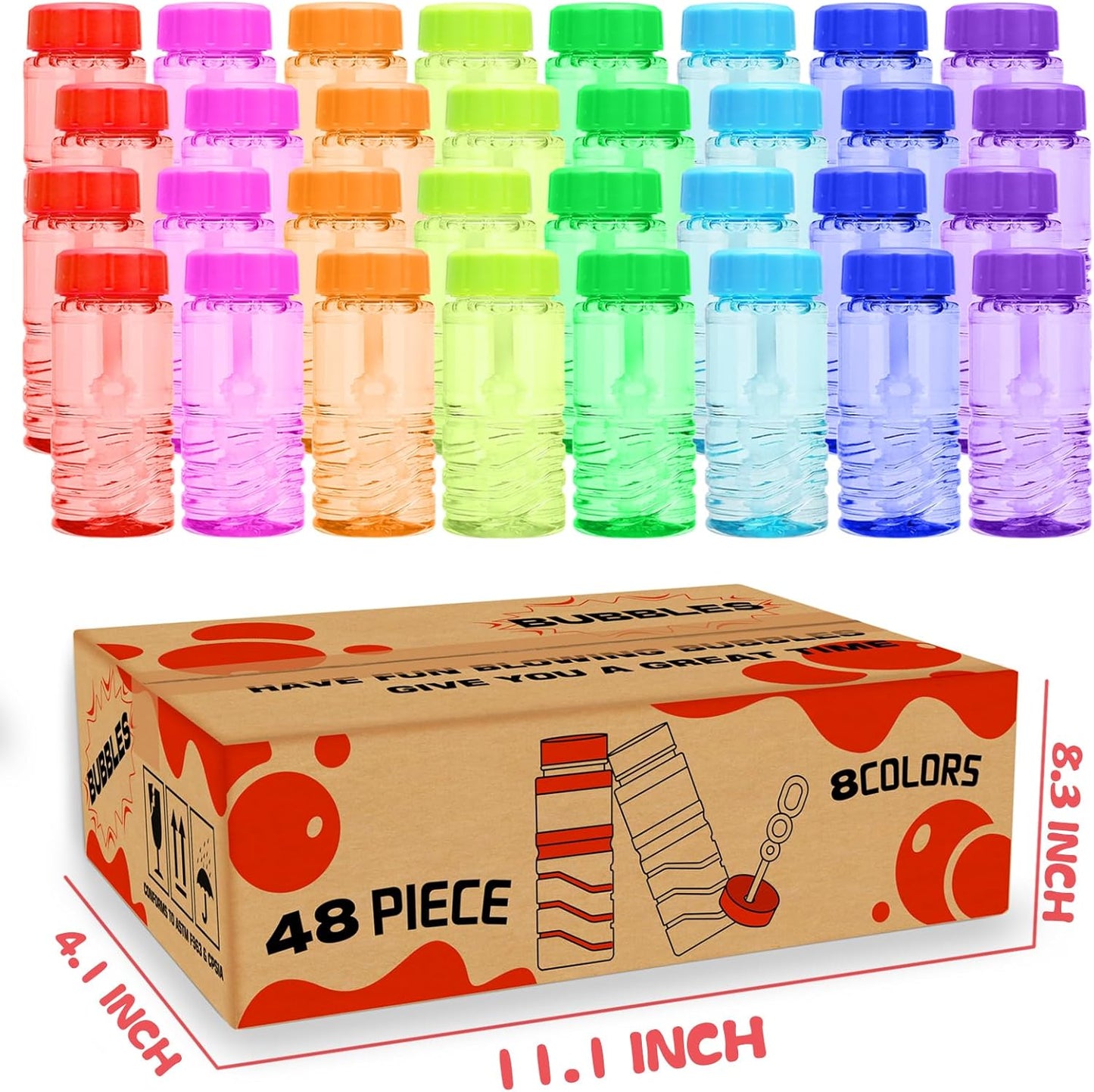 48 Pack Bubble Bottle with Wand Attached to the Cap (8 Colors), Bubbles Bulk Set for Kids Party Favors, Blower Bubbles Refill Toy for Toddler Summer Outside, Birthday Gift, Goody Bag Stuffers Supplies