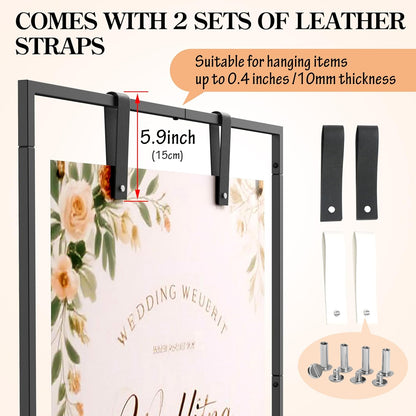 Wedding Sign Stand, Black Wedding Welcome Sign, Wedding Sign Holder with Storage Bag and Leather Sign Hanging Straps, Easel Stand for Sign, Welcome Sign for Party