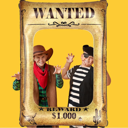 VioraWhite Western Wanted Party Decorations Western Wanted Photo Frame 27 Inches Fun Inflatable Photo Frame 3D Wild West Selfie Backdrop for Cowboy Theme Events Cowboy Birthday Party