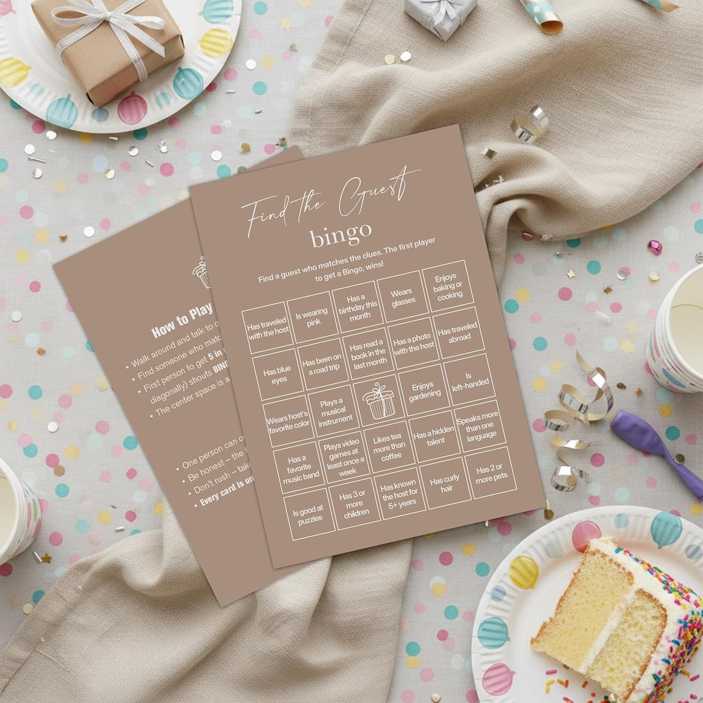 Find The Guest Bingo Cards – 25 Unique Cards, Icebreaker Party Games for Adults, Rustic Blush Pink Mingle Activity for Birthday Parties, Family Reunions, Office Events & Friendsgiving