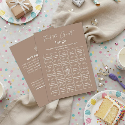 Find The Guest Bingo Cards – 25 Unique Cards, Icebreaker Party Games for Adults, Rustic Blush Pink Mingle Activity for Birthday Parties, Family Reunions, Office Events & Friendsgiving