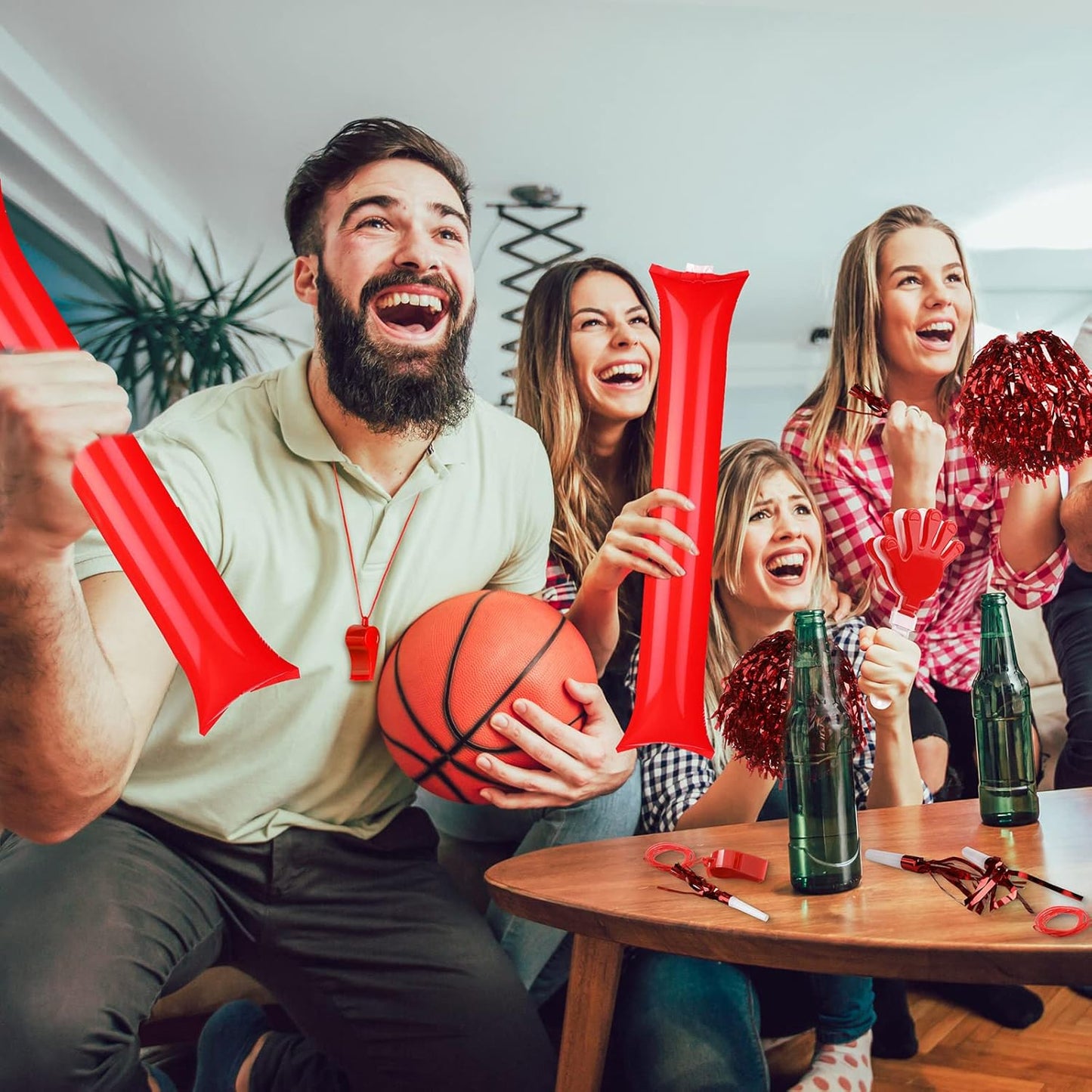 Yunsailing 96 Pcs Homecoming Noisemakers Team Spirit Accessories for Game Day Include Hand Clappers Cheerleading Pom Pom Thunder Stick Cheer Party Blower Plastic Whistle for Sport Fans(Gold)