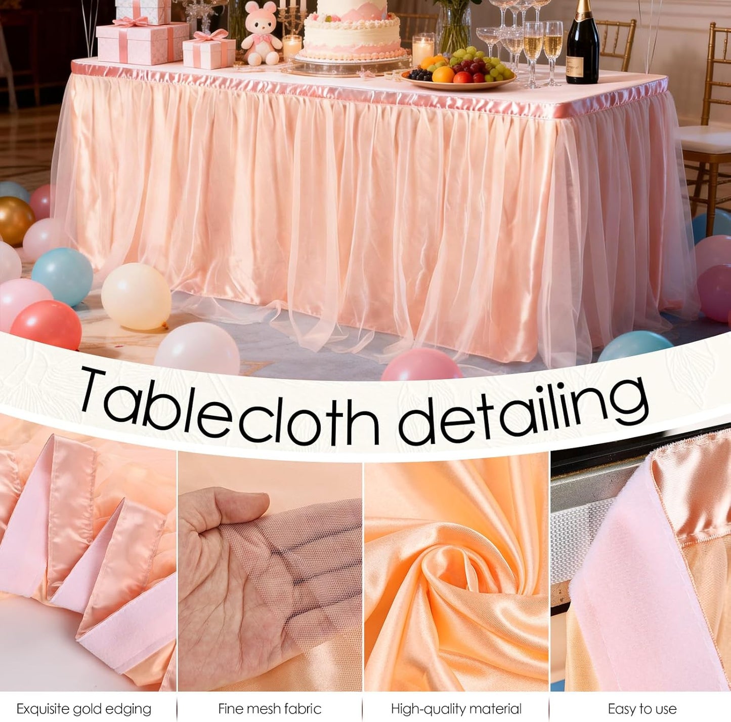 THARAHT Tulle Table Skirt 6FT 180CM Long for Rectangle Tables Round Tables Ruffle Desk Skirt for Princess Girls Birthday Party Cake Dessert Decorations Table Skirt