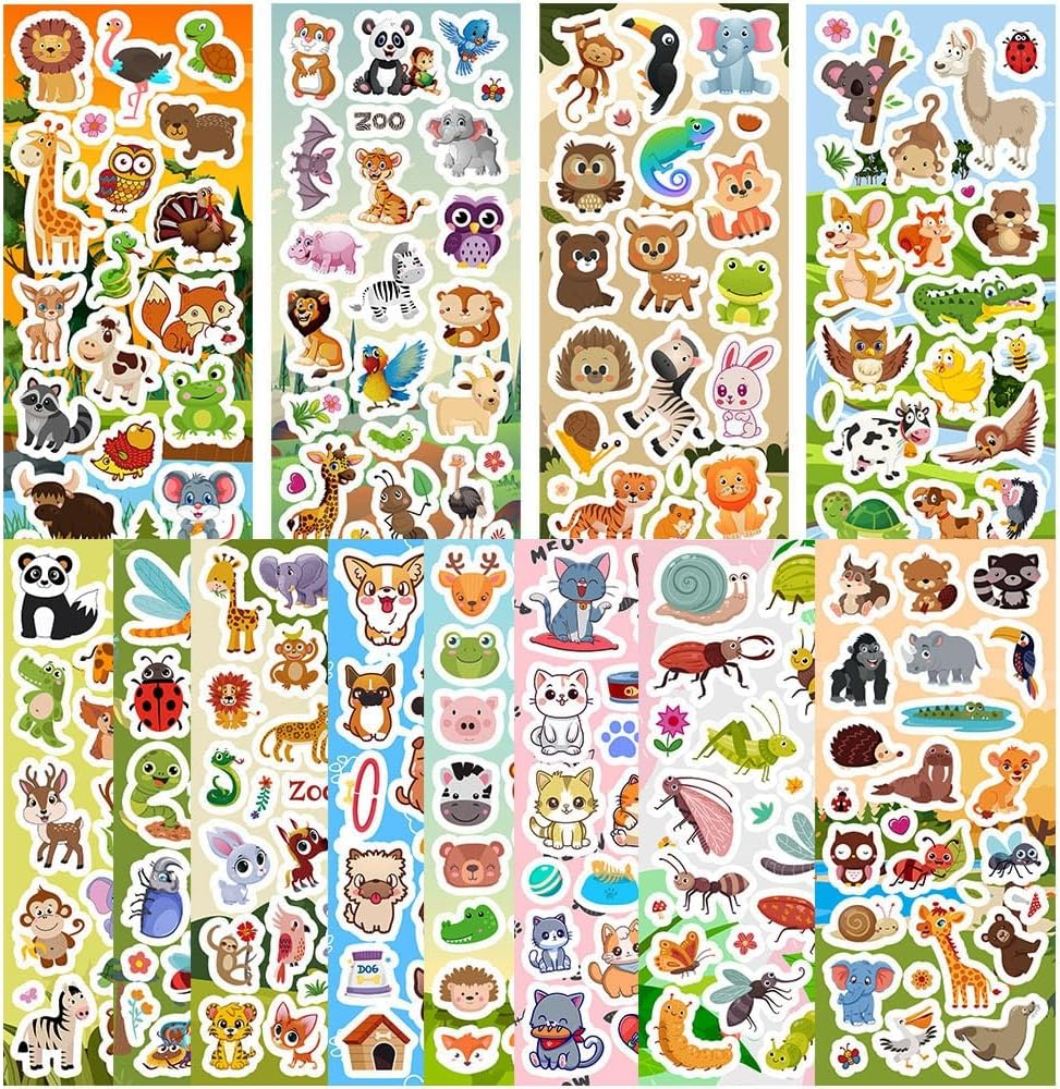 48 Sheets Stickers for Kids, Cute Stickers Variety Pack for Scrapbooking, Teachers Classroom Prizes, Goodie Bag Stuffers Including Animals, Cars, Dinosaurs, Fishes, Hearts, Stars and More