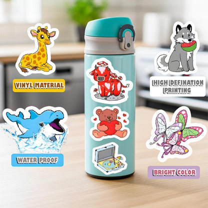 100 PCS Water Bottle Stickers for Kids Waterproof Cute Stickers for Water Bottles No Duplicates Animal Stickers for Kids Laptop, Water Bottle, Party Favor & Classroom Reward