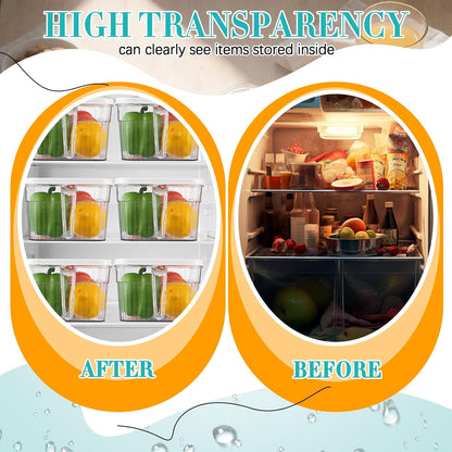 Havawish 4 Pcs Ice Storage Bin for Freezer with Lid and Flexible Scoop Set Plastic Ice Container with Lid Handle for Home Office Fridge Storage (12.4 x 8.07 x 3.94 Inches,Clear)