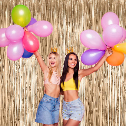 Voircoloria 3 Pack 3.3x8.2 Feet Gold Foil Fringe Backdrop Curtains, Tinsel Streamers, Fringe Backdrop for 2025 New Years Eve, Graduation, Birthday, Baby Shower, Gender Reveal, Disco Party - Colors B