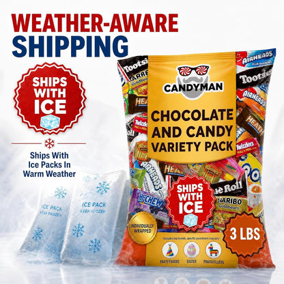 CANDYMAN (5 LB) Chocolate Candy Variety Pack — Individually Wrapped Bulk Candy Mix, Fun & Mini Size Treats for, Pinata Fillers for Kids, Party Favors, Father's Day, Ship with Ice