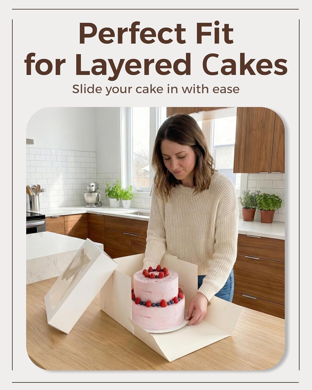 12x12x8 Inch Cake Boxes 20 pcs, Large 12 Inch Cake Box with Window for 8 Inch Tall Tiered Bakery Cakes, Pies, Sturdy Square White Cardboard, Cake Decorating Supplies (80 Pcs Stickers)