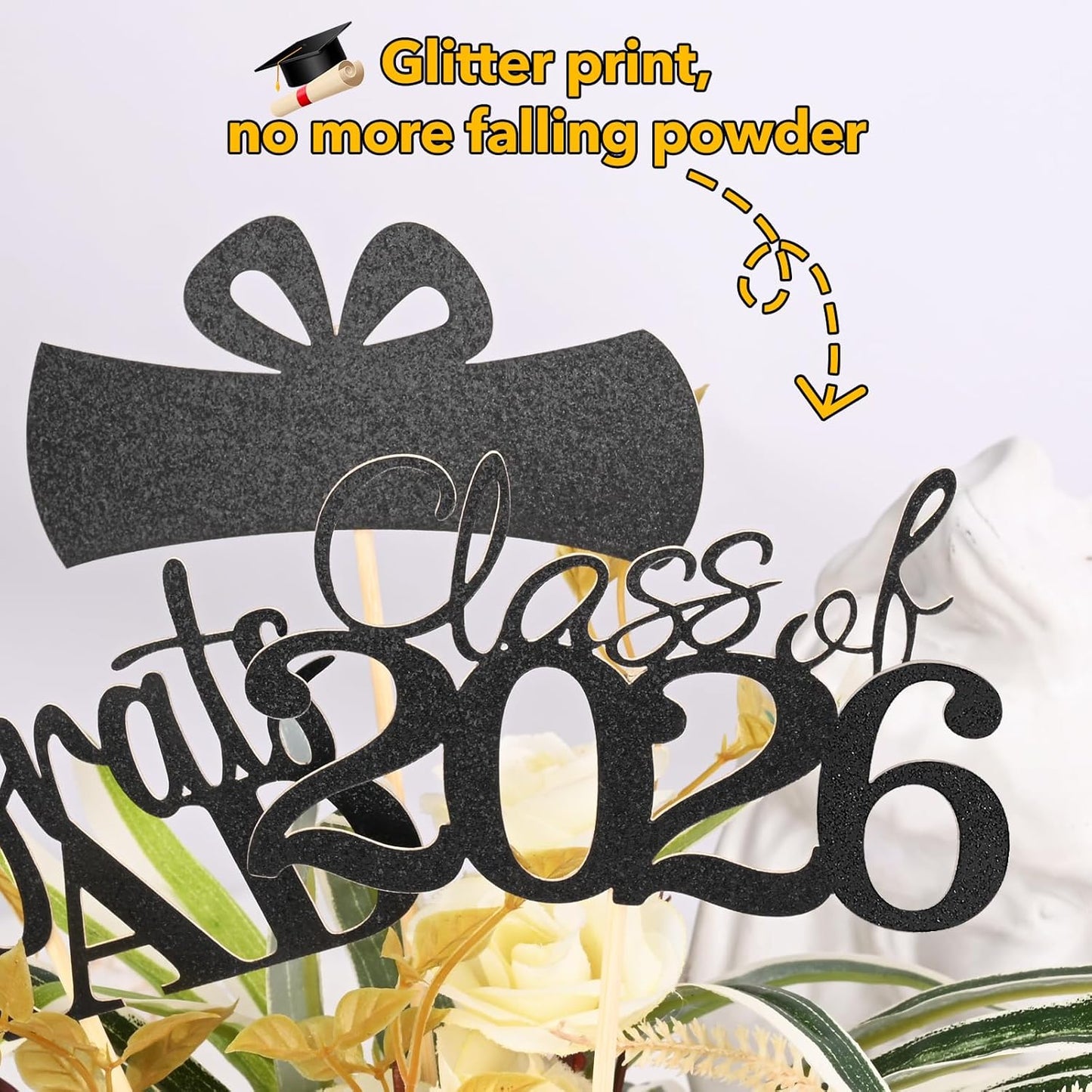 Graduation Decorations 2026, 20 PCS Sparkling Black Double-Sided Centerpiece Sticks for Tables, Class of 2026 Table Toppers and Party Supplies
