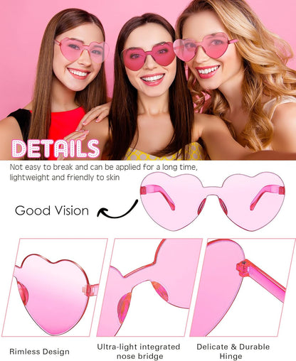Frienda 8 Pairs Heart Shaped Sunglasses for Women Rimless Heart Glasses Candy Color Sunglasses for Party Favor