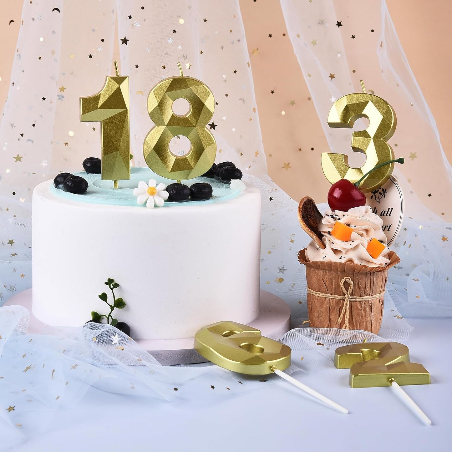 PHD CAKE 2.76 Inch Crystal Black 9 Number Birthday Candles, Black Number Candles, Cake Number Candles, Party Celebration