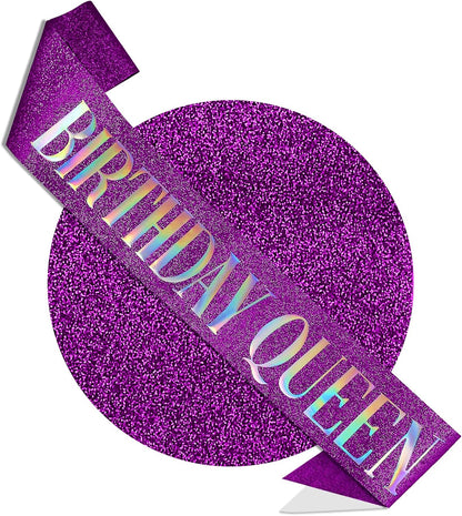 RUDONG M Birthday Queen Sash Glitter - Gold Birthday Sash for Women & Girls | Sweet 16/18th/21st/30th/40th/50th/60th/70th, All-Age Celebration Party Decor