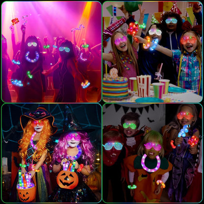 Oleitodh Glow in the Dark Party Supplies Set Bulk Neon Party Favor Toys Includes 30 Led Light up Glasses 10 Color 30 Light up Foam Sticks Bulk for Disco Wedding Birthday Concert Halloween Raves Party