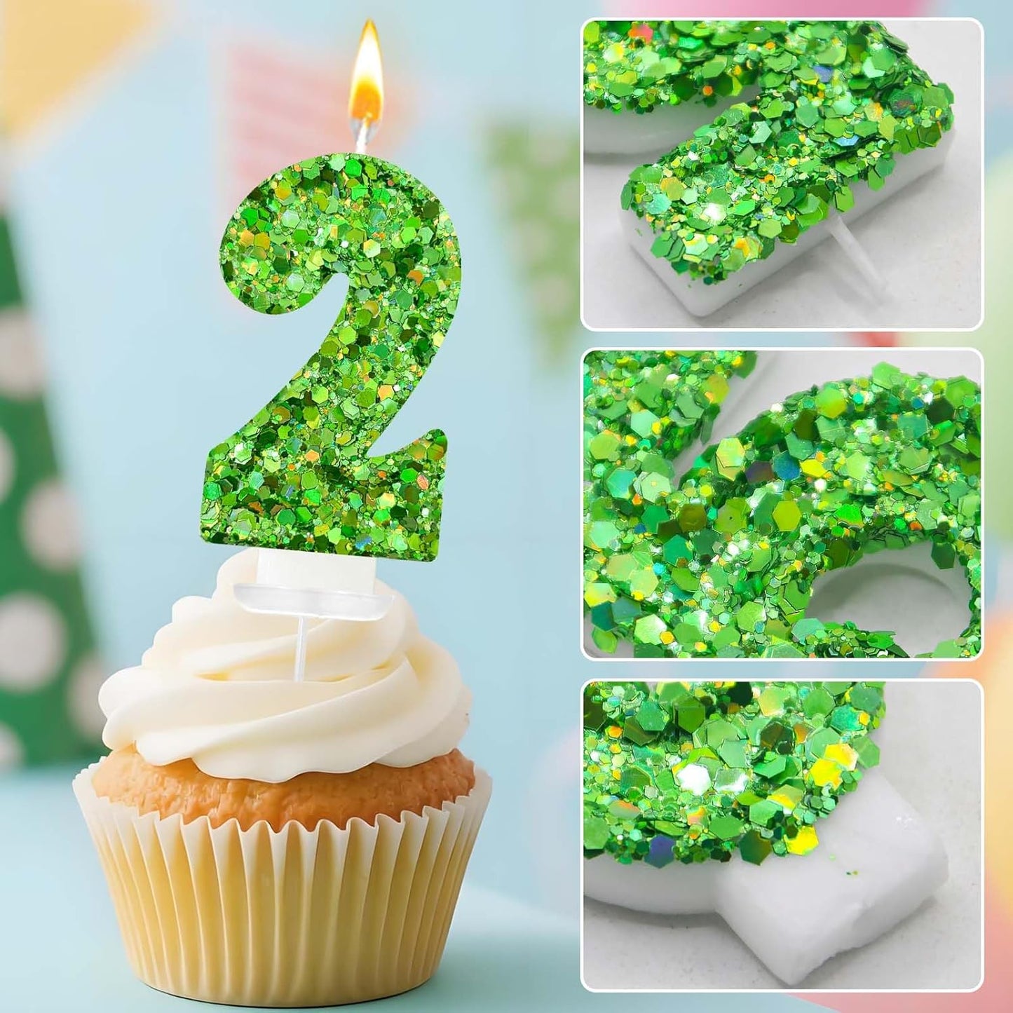 Birthday Number Candles, Glitter Number Candle Cake Decorations with Sequins, Cupcake Decorations for Girls, Women, Party Anniversary Celebrations (Number 6, Purple)