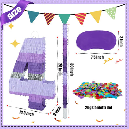 PCFING 20 Inch Number 1 Piñata Purple Silver with 30 Inch Piñata Stick Blindfold Confetti for Boy Girl Kids Birthday Party Decorations, Anniversary Celebration, Fiesta