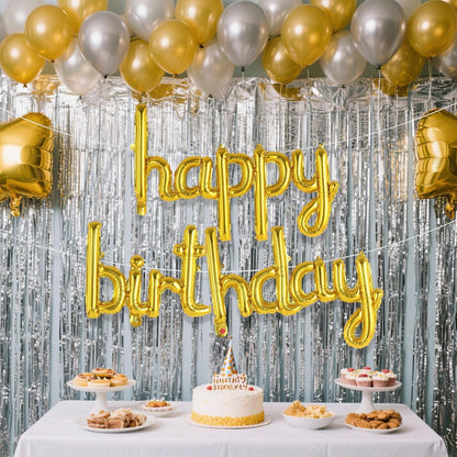 Happy Birthday Balloons Banner Foil Letters Balloons Connected, Personalized Birthday Signs for Women Men Boys Girls Birthday Party Decorations, Small Gold