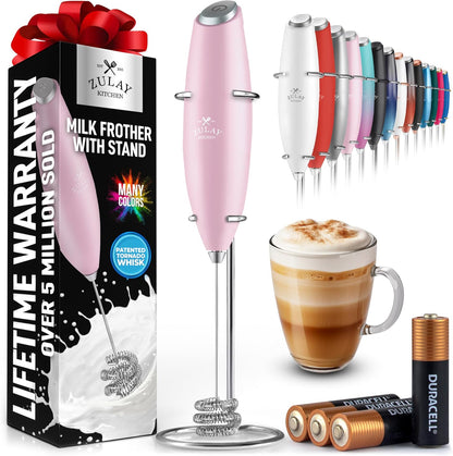 Zulay Kitchen Powerful Milk Frother Wand With Duracell Batteries - Ultra Fast Handheld Drink Mixer - Electric Whisk Foam Maker for Coffee, Lattes, Cappuccino & Matcha - Z1 Motor - Black - Colors D